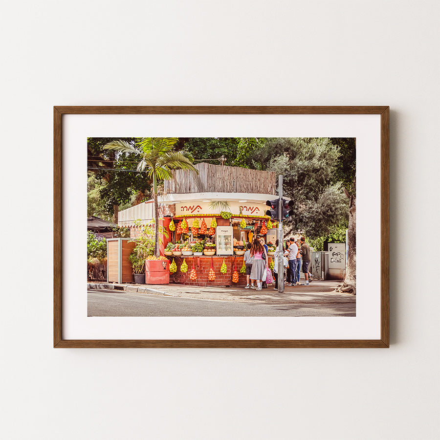 Tamara Juice Bar Tel Aviv, Tel Aviv wall art, Tel Aviv poster, fine art photography print, Dizengoff Street, Israeli cityscape, urban photography, exclusive art print, museum-quality wall art, sustainable fine art print
