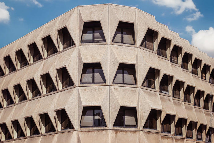Leumi Bank Building Tel Aviv, brutalist architecture Israel, Stefanie Pietschmann Photographer, geometric concrete facade, Pietschy Photography, modernist architecture Tel Aviv, abstract architectural design, urban fine art print, sustainable wall art, st