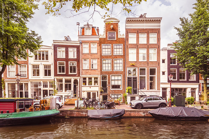 Amsterdam’s Bloemgracht, canal houses Amsterdam city centre, Stefanie Pietschmann Photographer, historic Dutch canal homes, Pietschy Photography, Bloemgracht summer scenery, classic Amsterdam architecture, peaceful city waterways, sustainable wall art, st