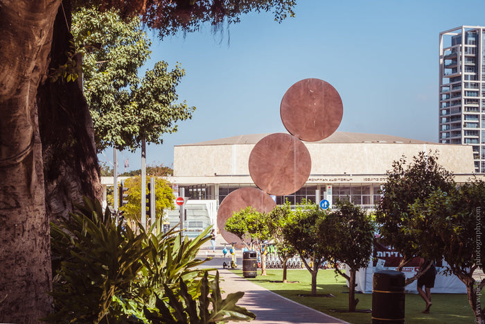 Habima Square Tel Aviv, Habima Theatre Tel Aviv, HaBima Square photography, Tel Aviv cultural center, Tel Aviv architecture photography, Habima National Theatre Israel, Rothschild Boulevard Tel Aviv, Tel Aviv cityscape photography, Tel Aviv fine art print