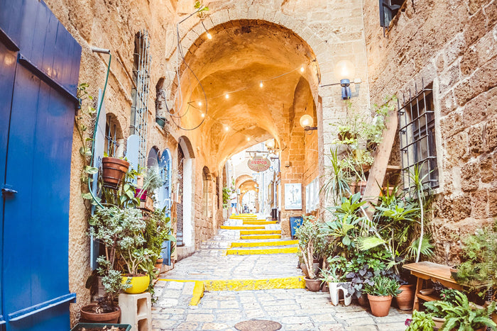 Old Jaffa in Tel Aviv, historic alleyways Jaffa, Stefanie Pietschmann Photographer, ancient stone architecture Israel, Pietschy Photography, Yafo old city atmosphere, Mediterranean street scene, timeless travel photography, sustainable wall art, storytell
