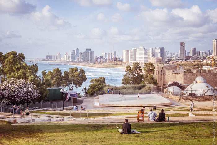 Tel Aviv beach panorama, Mediterranean coastline Tel Aviv, Stefanie Pietschmann Photographer, Tel Aviv skyline by the sea, Pietschy Photography, panoramic beach photography, Tel Aviv Yafo viewpoint, urban meets ocean landscape, sustainable wall art, story