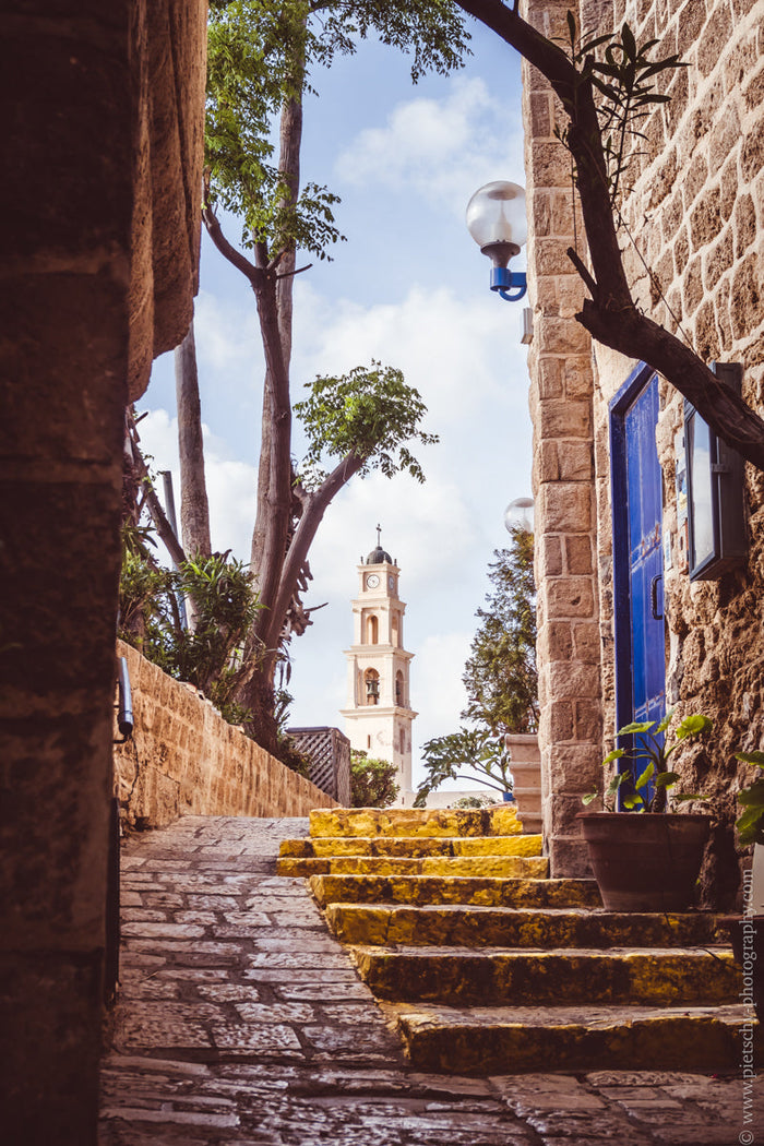 St. Peter’s Church in Jaffa Old City, historic church Jaffa, Stefanie Pietschmann Photographer, Old Jaffa stone architecture, Pietschy Photography, Mediterranean religious landmark, Jaffa Old City alley, timeless spiritual architecture, sustainable wall a