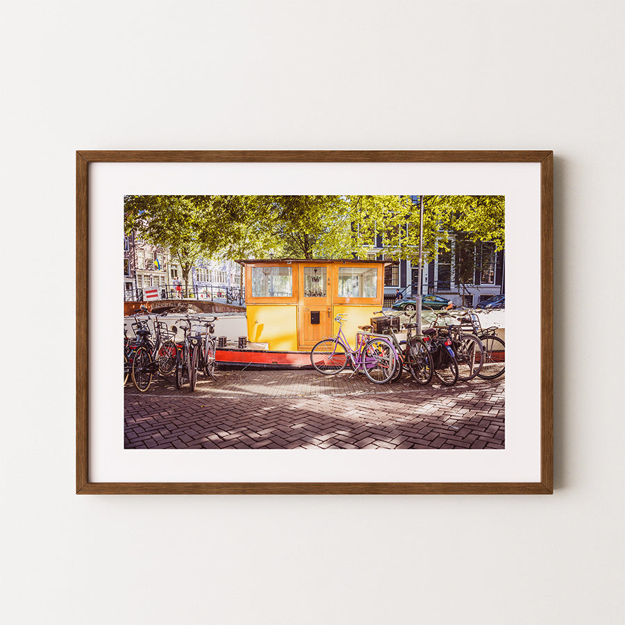 Amsterdam wall art, Amsterdam poster, summer cityscape print, fine art photography print, bicycle art print, Dutch city print, museum-quality print, sustainable art print, unframed art print, archival print, Amsterdam canal print, summer bicycle wall art, urban summer photography