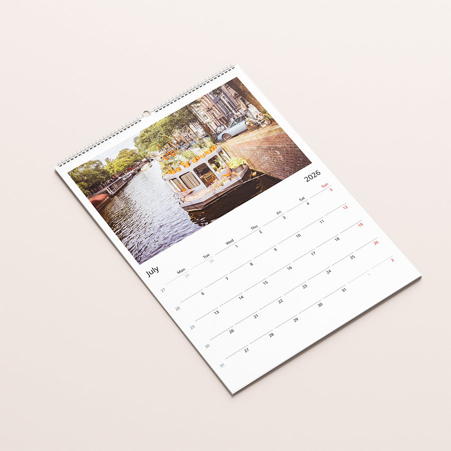 Amsterdam wall calendar, 2026 calendar, Dutch birthday calendar, Amsterdam gifts, Netherlands calendar, A4 wall calendar, calendar wall decor, Amsterdam photography, seasonal Amsterdam, wall calendar decor