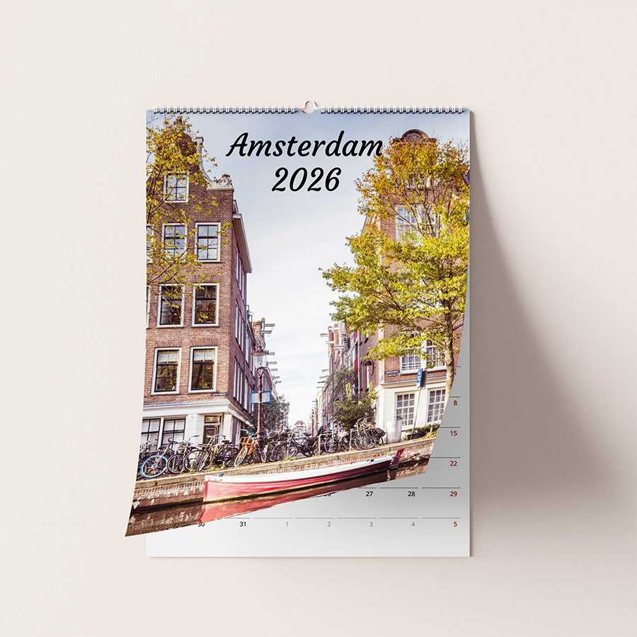 Amsterdam wall calendar, Netherlands calendar, birthday calendar, 2026 planner, Dutch print, Amsterdam print, fine art print, wall calendar decor, seasonal Amsterdam, Amsterdam photography
