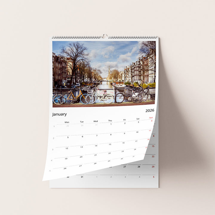 Amsterdam wall calendar, Netherlands calendar, birthday calendar, 2026 planner, Dutch print, Amsterdam print, fine art print, wall calendar decor, seasonal Amsterdam, Amsterdam photography