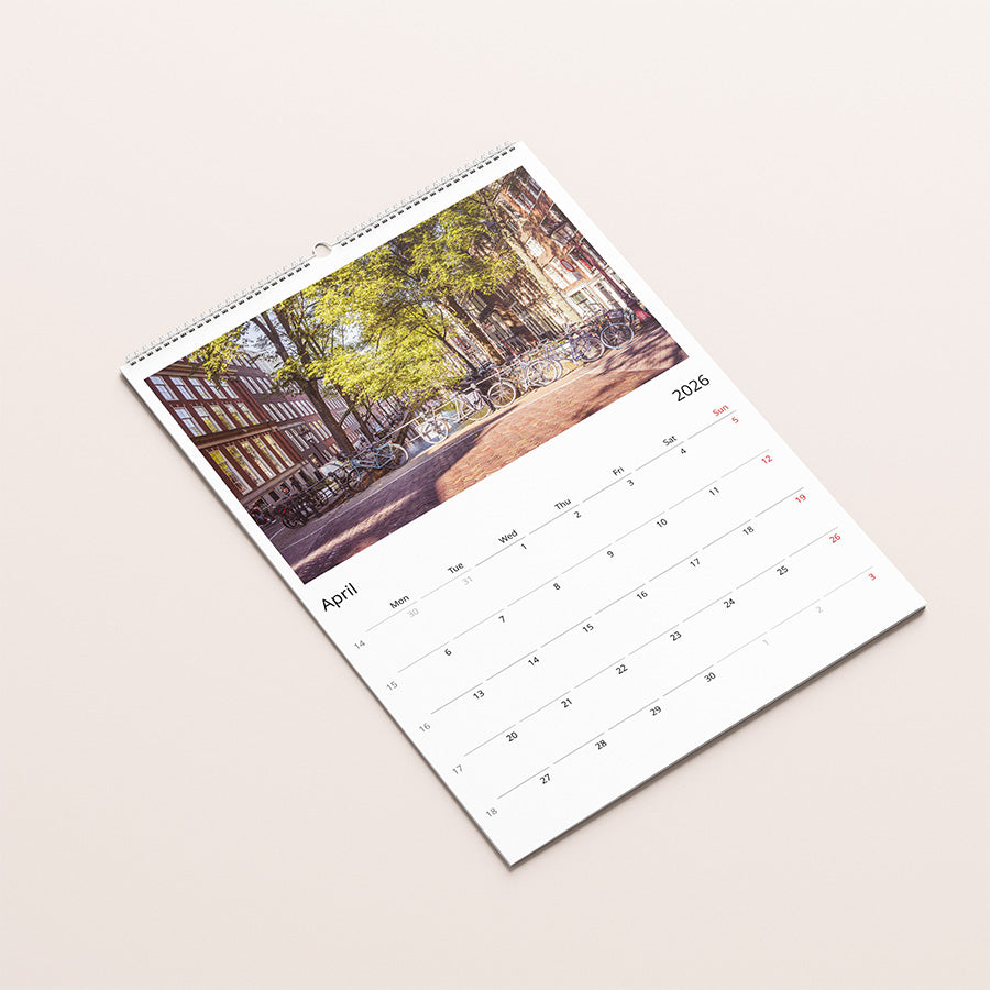 Amsterdam wall calendar, Netherlands calendar, birthday calendar, 2026 planner, Dutch print, Amsterdam print, fine art print, wall calendar decor, seasonal Amsterdam, Amsterdam photography