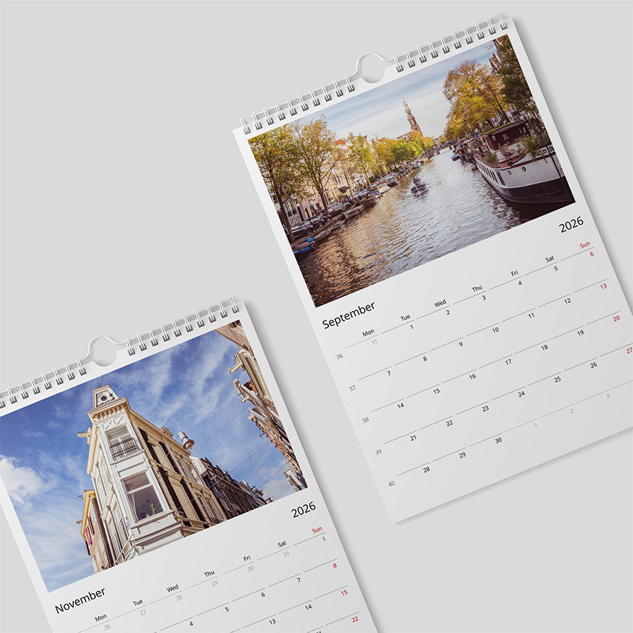 Amsterdam wall calendar, Netherlands calendar, birthday calendar, 2026 planner, Dutch print, Amsterdam print, fine art print, wall calendar decor, seasonal Amsterdam, Amsterdam photography