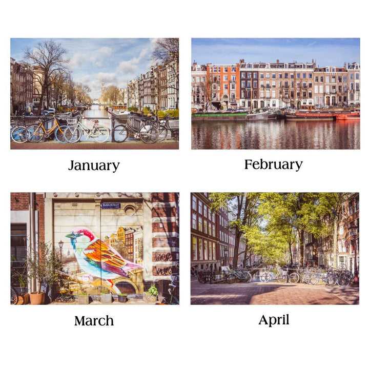 Amsterdam wall calendar, Netherlands calendar, birthday calendar, 2026 planner, Dutch print, Amsterdam print, fine art print, wall calendar decor, seasonal Amsterdam, Amsterdam photography