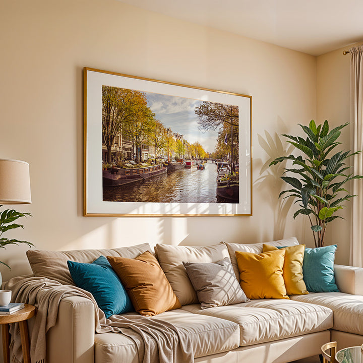 Amsterdam wall art, autumn photography print, canal poster, Amsterdam photo print, fine art photography, fall wall decor, Amsterdam canal print, travel wall art, Dutch cityscape, Amsterdam poster, museum-quality art print, urban landscape photography, architectural wall decor, fall Amsterdam wall art