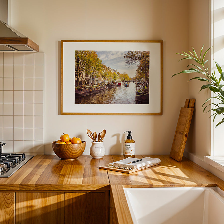Amsterdam wall art, autumn photography print, canal poster, Amsterdam photo print, fine art photography, fall wall decor, Amsterdam canal print, travel wall art, Dutch cityscape, Amsterdam poster, museum-quality art print, urban landscape photography, architectural wall decor, fall Amsterdam wall art