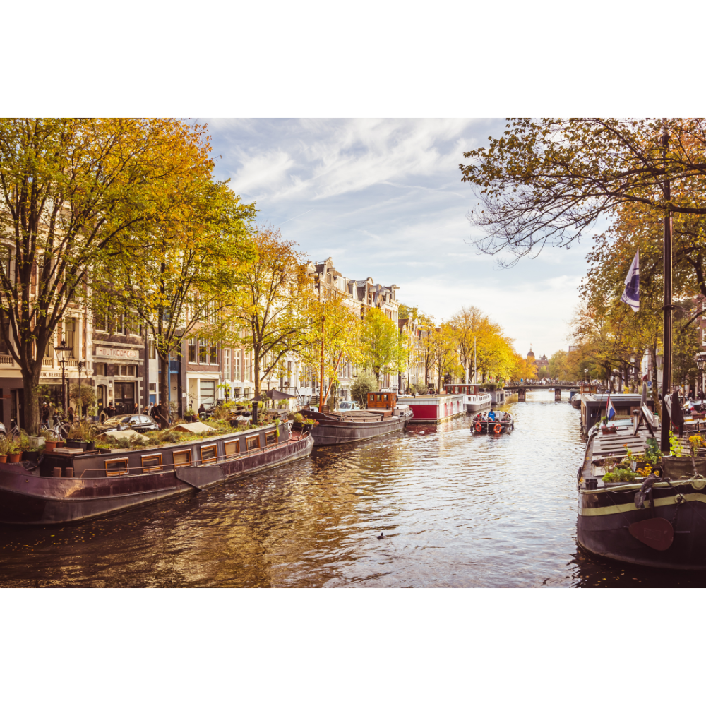 Amsterdam wall art, autumn photography print, canal poster, Amsterdam photo print, fine art photography, fall wall decor, Amsterdam canal print, travel wall art, Dutch cityscape, Amsterdam poster, museum-quality art print, urban landscape photography, architectural wall decor, fall Amsterdam wall art