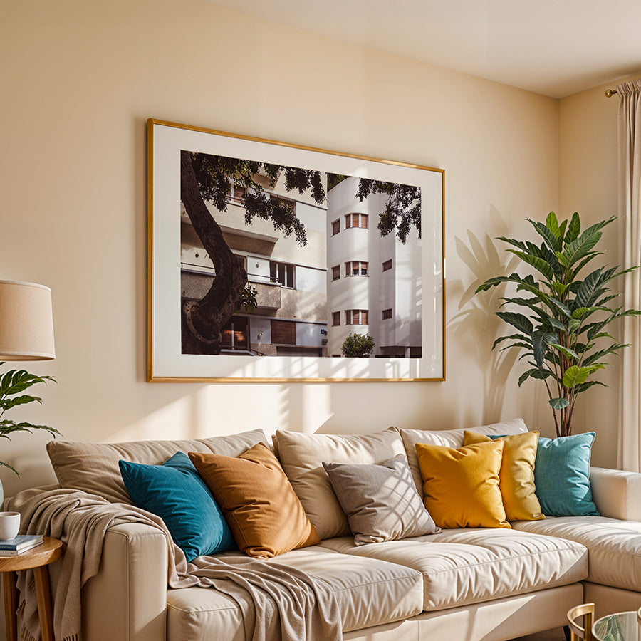 Bauhaus wall art, Tel Aviv architecture print, Rothschild Boulevard photo, White City Tel Aviv, Mediterranean modernism print, minimalist Bauhaus poster, modernist Israel print, Tel Aviv travel photography, Mediterranean architecture art, Bauhaus design photo, fine art wall print