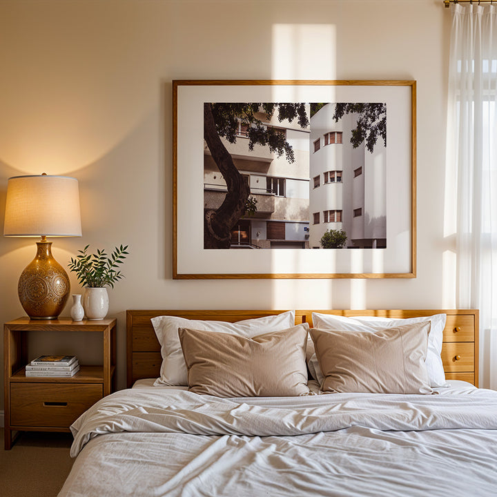 Bauhaus wall art, Tel Aviv architecture print, Rothschild Boulevard photo, White City Tel Aviv, Mediterranean modernism print, minimalist Bauhaus poster, modernist Israel print, Tel Aviv travel photography, Mediterranean architecture art, Bauhaus design photo, fine art wall print