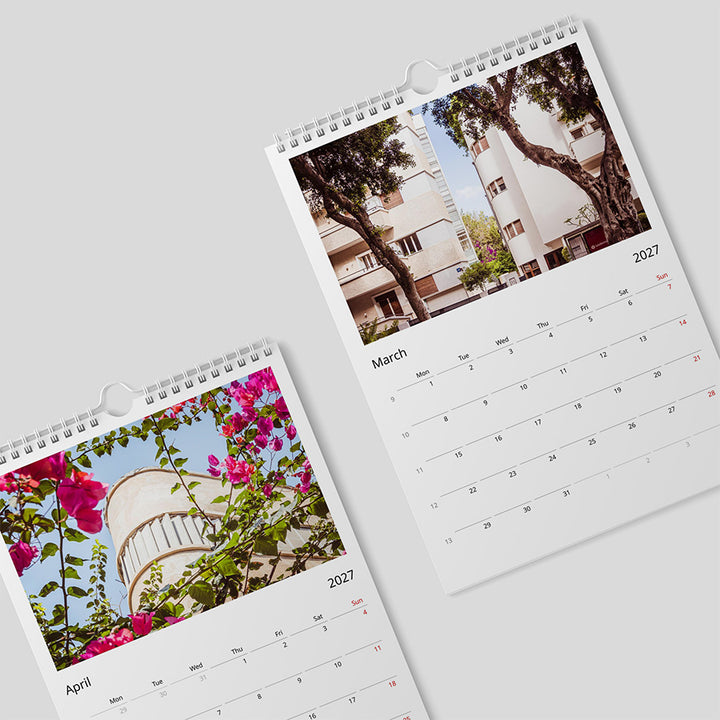 Bauhaus in Tel Aviv, Bauhaus wall calendar 2027, fine art calendar 2027, modern architecture, White City Tel Aviv, fine art photography calendar.