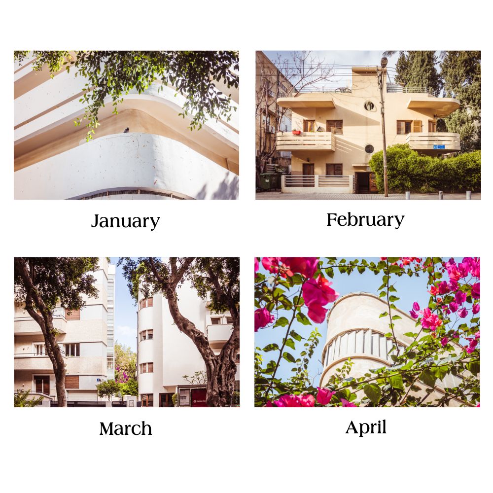 Bauhaus in Tel Aviv, Bauhaus wall calendar 2027, fine art calendar 2027, modern architecture, White City Tel Aviv, fine art photography calendar.