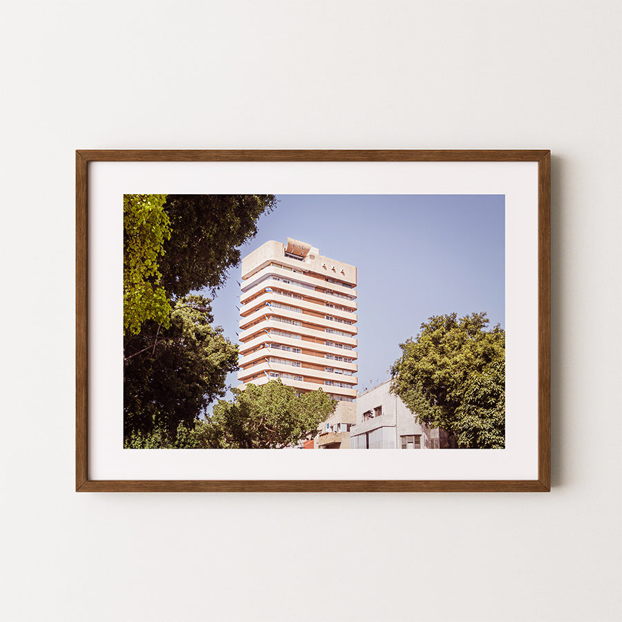 Tel Aviv wall art, Tel Aviv poster, architecture print, Beit Jabotinsky, fine art photography, Bauhaus architecture, cityscape poster, urban wall decor, minimalist print, Israel travel decor, modern architecture print, home decor, Tel Aviv architecture