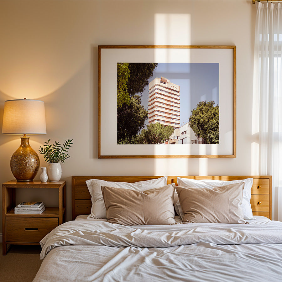 Tel Aviv wall art, Tel Aviv poster, architecture print, Beit Jabotinsky, fine art photography, Bauhaus architecture, cityscape poster, urban wall decor, minimalist print, Israel travel decor, modern architecture print, home decor, Tel Aviv architecture