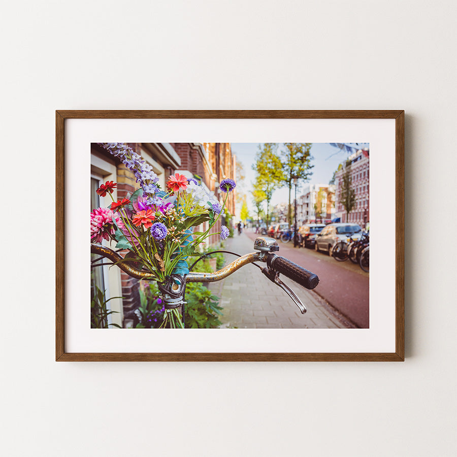 Amsterdam wall art, Amsterdam poster, Amsterdam print, bicycle wall art, flower photography print, canal art print, Netherlands wall decor, Amsterdam fine art, cityscape wall art, urban photography print, Dutch architecture photo, floral travel poster