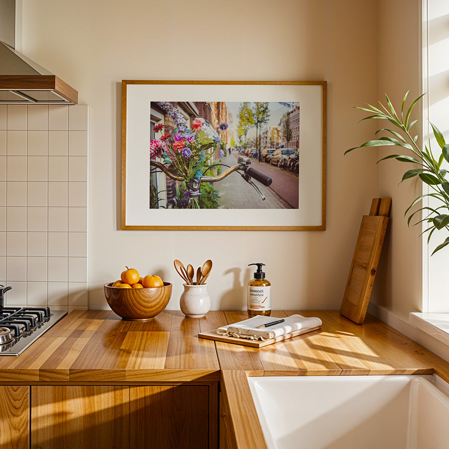 Amsterdam wall art, Amsterdam poster, Amsterdam print, bicycle wall art, flower photography print, canal art print, Netherlands wall decor, Amsterdam fine art, cityscape wall art, urban photography print, Dutch architecture photo, floral travel poster