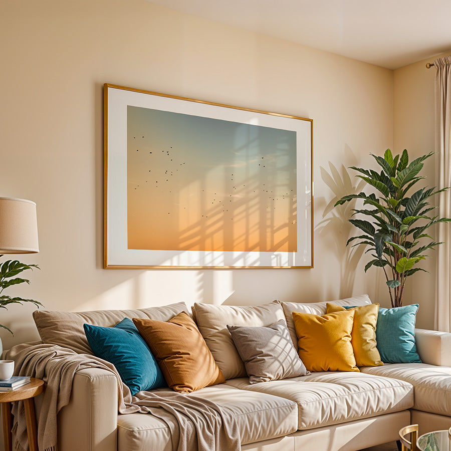 sunset wall art, birds wall art, sky photography print, cinematic fine art print, peaceful wall decor, nature poster, golden hour art, serene photography print, Netherlands fine art, minimalist nature print