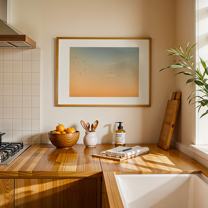 sunset wall art, birds wall art, sky photography print, cinematic fine art print, peaceful wall decor, nature poster, golden hour art, serene photography print, Netherlands fine art, minimalist nature print