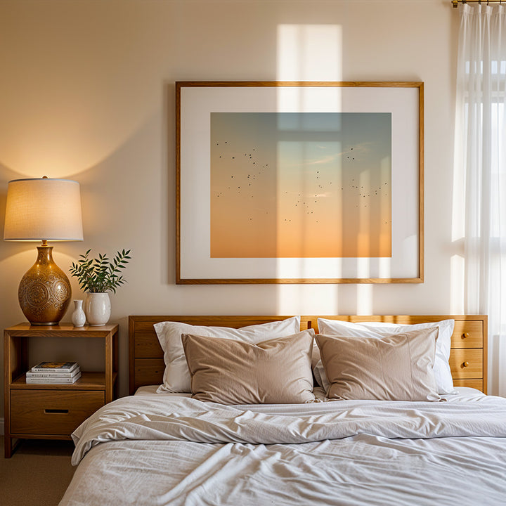 sunset wall art, birds wall art, sky photography print, cinematic fine art print, peaceful wall decor, nature poster, golden hour art, serene photography print, Netherlands fine art, minimalist nature print