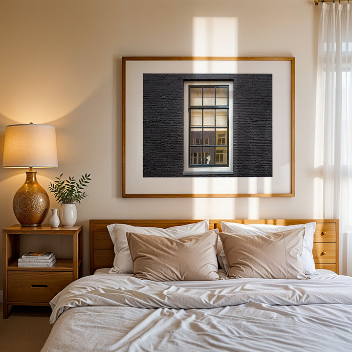 Amsterdam wall art, cat wall art, Amsterdam photography print, moody city art, fine art cat print, Dutch home decor, cat in window photo, urban stillness wall art, Europe travel print, archival fine art, storytelling photography, minimalist photo print, cat poster Amsterdam, urban nature print, interior art for cat lovers