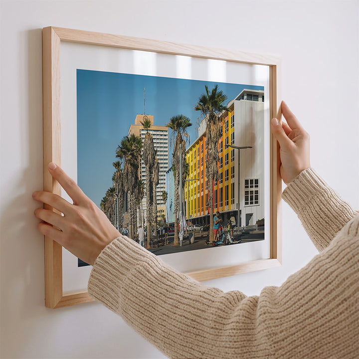 Gordon Beach in Tel Aviv, Tel Aviv wall art, Tel Aviv fine art photography prints, Tel Aviv poster, Gordon Beach print, Dan Tel Aviv hotel promenade, Mediterranean coastal art, Israel travel wall art, Tel Aviv photography, Israeli cityscape print, beach promenade art, modern wall decor