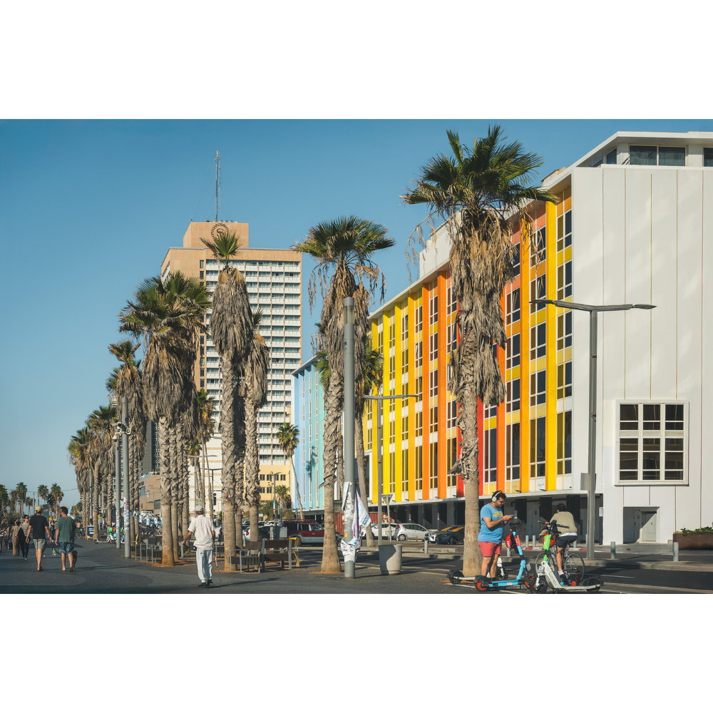 Gordon Beach in Tel Aviv, Tel Aviv wall art, Tel Aviv fine art photography prints, Tel Aviv poster, Gordon Beach print, Dan Tel Aviv hotel promenade, Mediterranean coastal art, Israel travel wall art, Tel Aviv photography, Israeli cityscape print, beach promenade art, modern wall decor