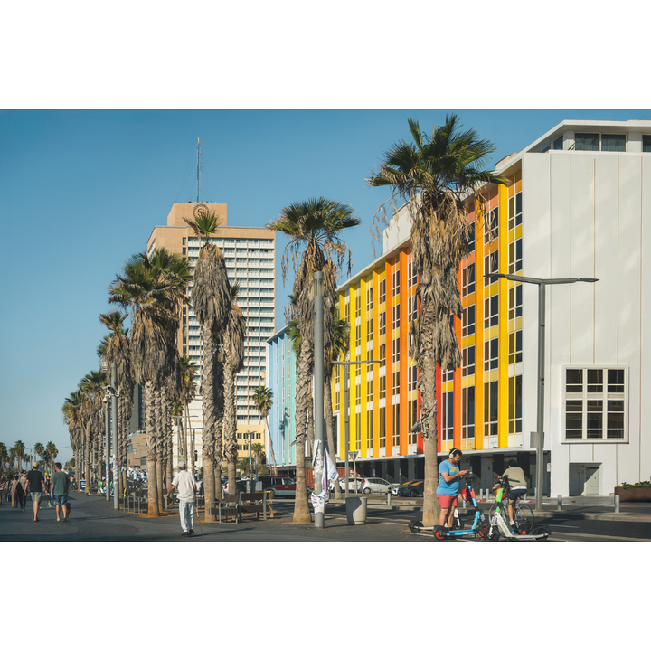 Gordon Beach in Tel Aviv, Tel Aviv wall art, Tel Aviv fine art photography prints, Tel Aviv poster, Gordon Beach print, Dan Tel Aviv hotel promenade, Mediterranean coastal art, Israel travel wall art, Tel Aviv photography, Israeli cityscape print, beach promenade art, modern wall decor
