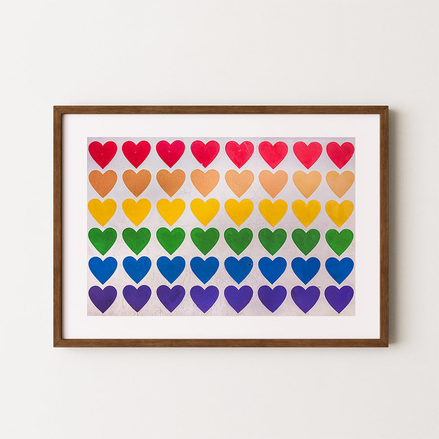 Tel Aviv wall art, LGBTQ hearts street art, Tel Aviv poster, fine art print Tel Aviv, street art photography, rainbow hearts print, LGBTQ art print, sustainable art print, museum-grade wall art, exclusive cityscape print