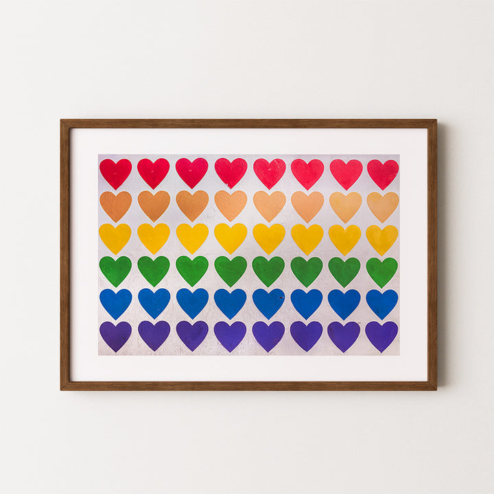 Tel Aviv wall art, LGBTQ hearts street art, Tel Aviv poster, fine art print Tel Aviv, street art photography, rainbow hearts print, LGBTQ art print, sustainable art print, museum-grade wall art, exclusive cityscape print