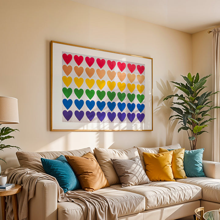 Tel Aviv wall art, LGBTQ hearts street art, Tel Aviv poster, fine art print Tel Aviv, street art photography, rainbow hearts print, LGBTQ art print, sustainable art print, museum-grade wall art, exclusive cityscape print