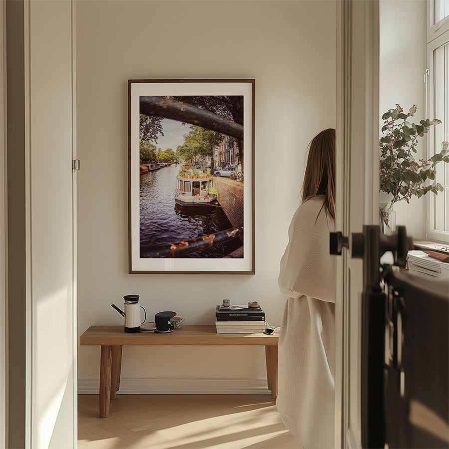 Amsterdam wall art, houseboat print, Prinsengracht poster, Amsterdam fine art, canal photography, Amsterdam print, houseboat wall art, Amsterdam poster, serene Amsterdam art