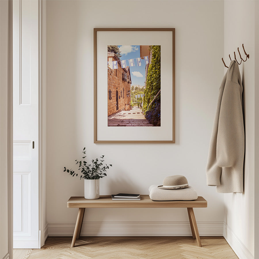 Jerusalem poster, Yemin Moshe wall art, Israeli flag print, Israel photography, Jewish decor, Jerusalem fine art, Old City print, Israel travel poster, Middle East wall art, Jerusalem street photo