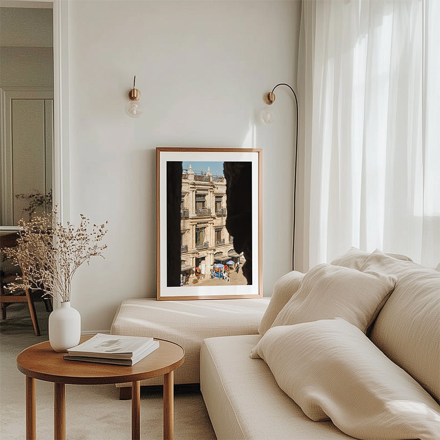 This Jerusalem wall art invites you into the timeless calm of the Old City, where golden stone meets shadow and light. Framed by the Tower of David, this view reveals a sunlit corner of Jerusalem, where daily rhythm meets historic architecture.
