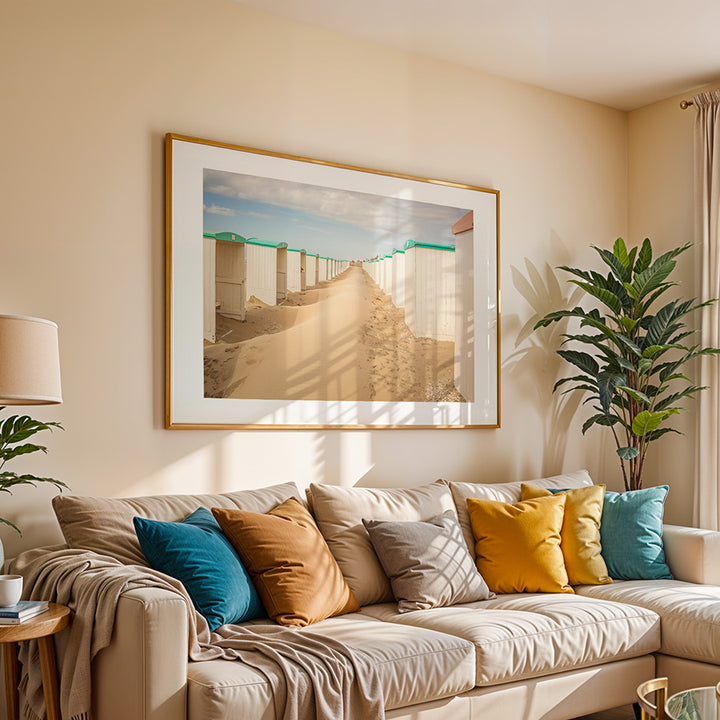 Netherlands beach wall art, Katwijk aan Zee wall art, Dutch coast print, sand dune photo print, summer beach photography, coastal fine art print, beach huts Netherlands, Dutch beach wall decor, seascape poster Netherlands, minimal beach wall art, fine art beach print