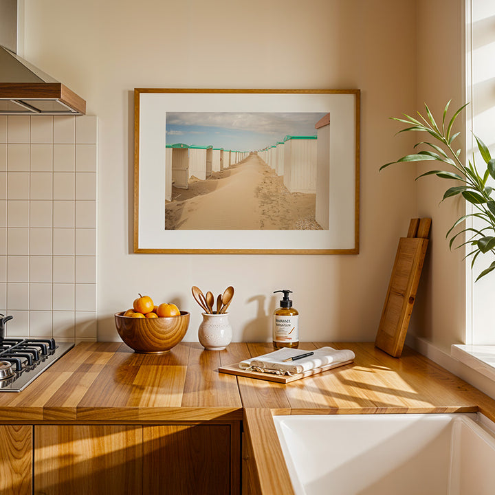 Netherlands beach wall art, Katwijk aan Zee wall art, Dutch coast print, sand dune photo print, summer beach photography, coastal fine art print, beach huts Netherlands, Dutch beach wall decor, seascape poster Netherlands, minimal beach wall art, fine art beach print