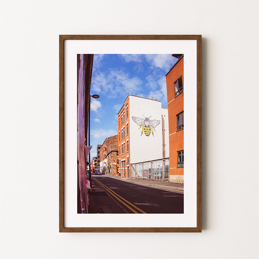 Manchester wall art, Manchester worker bee poster, fine art photography print, urban nature art, cityscape wall art, Manchester bee print, eco-friendly art print, museum-quality wall art