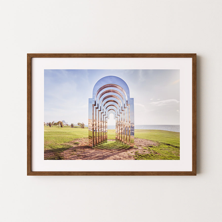 Tel Aviv wall art, Yafo poster, Tel Aviv photography print, Israeli cityscape art, fine art wall decor, urban landscape print, sustainable art print, museum-quality photography, travel photography poster, Tel Aviv home decor, Tel Aviv coastal art, reflective sculpture wall art
