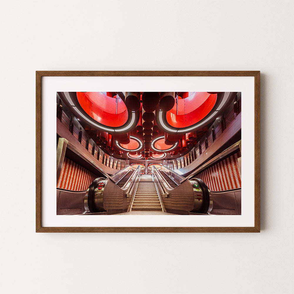 Brussels metro station print, Pannenhuis metro station, Brussels wall art, Brussels poster, brutalist architecture print, modern architecture wall art, red metro station art, Belgium architecture print, Brussels fine art print, urban photography print