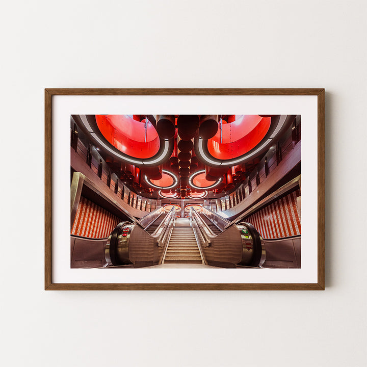 Brussels metro station print, Pannenhuis metro station, Brussels wall art, Brussels poster, brutalist architecture print, modern architecture wall art, red metro station art, Belgium architecture print, Brussels fine art print, urban photography print
