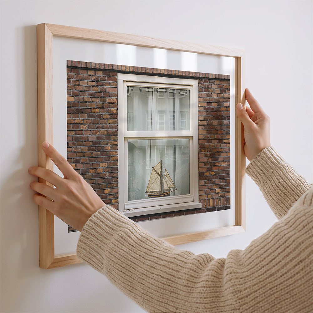 Amsterdam wall art, nautical wall art, sailboat print, Amsterdam print, window photography print, fine art photography print, Amsterdam poster, brick wall art, travel wall art, quiet wall decor