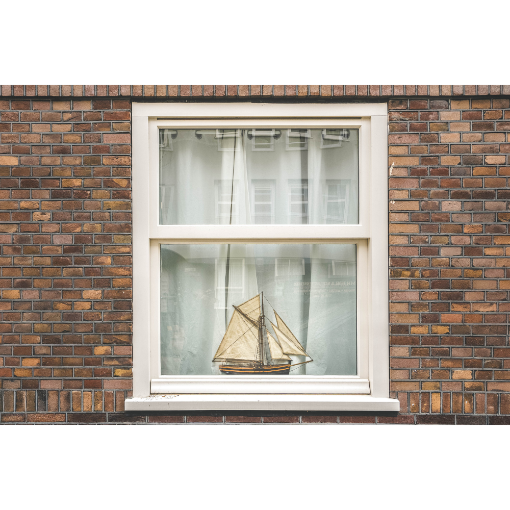 Amsterdam wall art, nautical wall art, sailboat print, Amsterdam print, window photography print, fine art photography print, Amsterdam poster, brick wall art, travel wall art, quiet wall decor