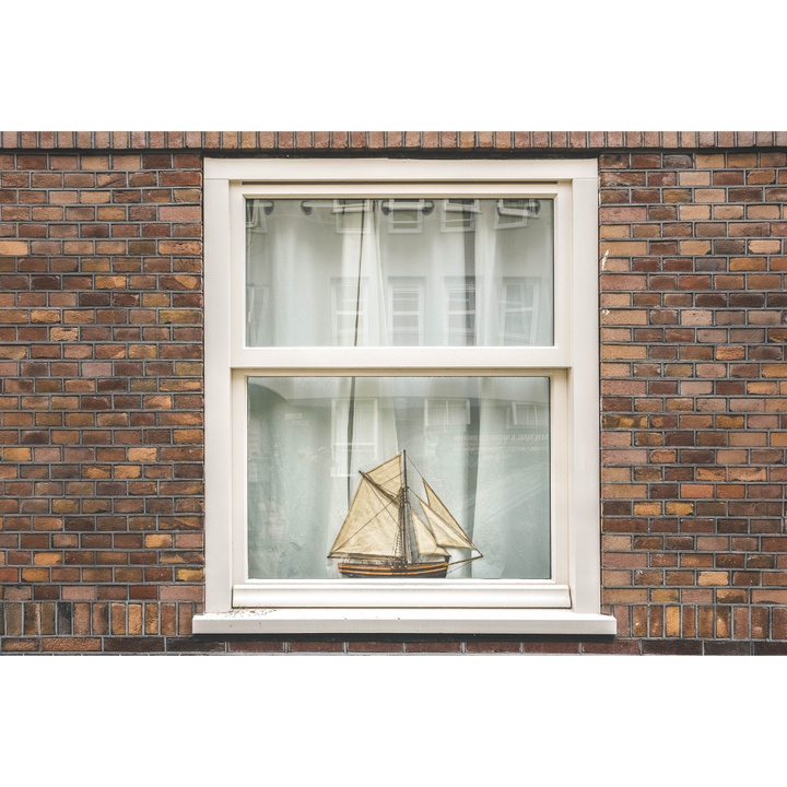 Amsterdam wall art, nautical wall art, sailboat print, Amsterdam print, window photography print, fine art photography print, Amsterdam poster, brick wall art, travel wall art, quiet wall decor