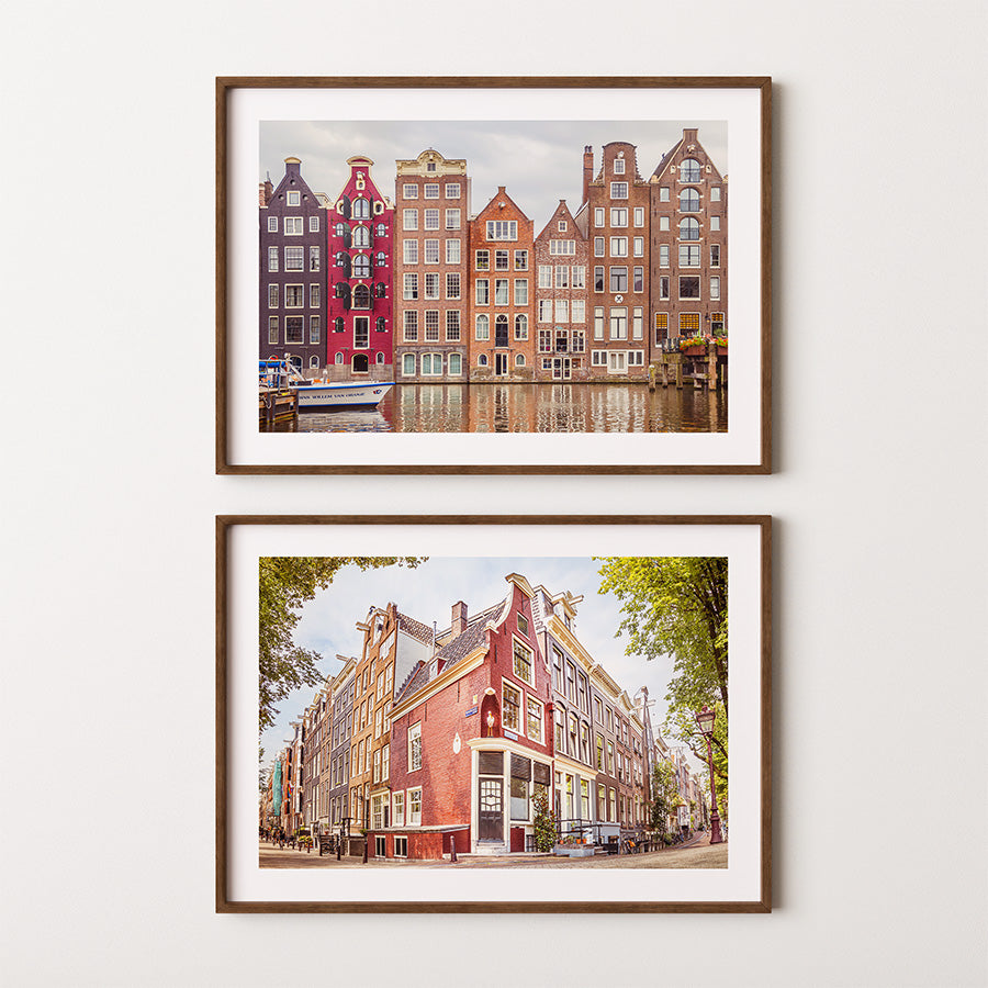 Set of 2 prints, Amsterdam wall art, Dutch canal print, Amsterdam poster set, Netherlands photography, fine art photography print, Amsterdam fine art, Amsterdam photography, Prinsengracht print, Damrak Amsterdam art, canal house wall art