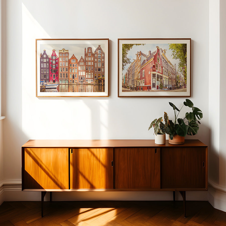 Set of 2 prints, Amsterdam wall art, Dutch canal print, Amsterdam poster set, Netherlands photography, fine art photography print, Amsterdam fine art, Amsterdam photography, Prinsengracht print, Damrak Amsterdam art, canal house wall art