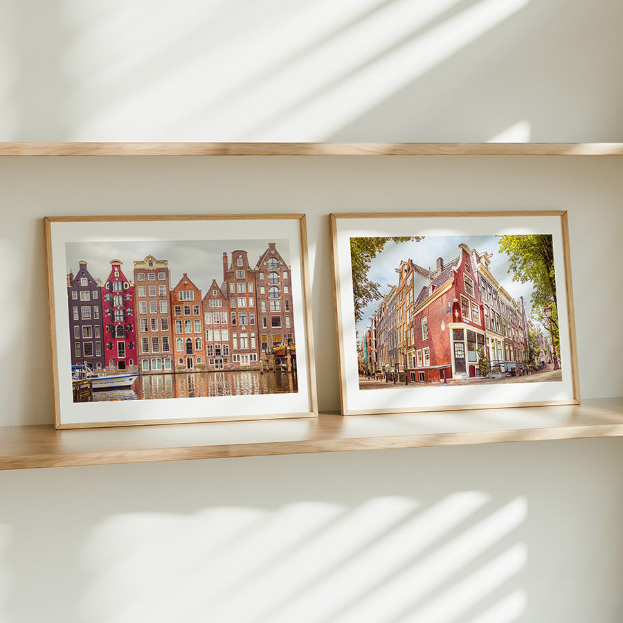 Set of 2 prints, Amsterdam wall art, Dutch canal print, Amsterdam poster set, Netherlands photography, fine art photography print, Amsterdam fine art, Amsterdam photography, Prinsengracht print, Damrak Amsterdam art, canal house wall art